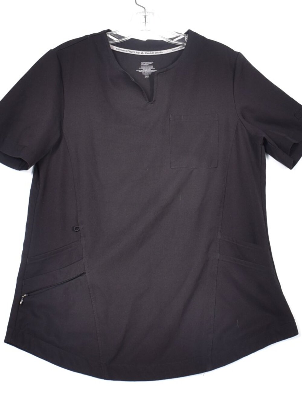 ClimateRight by Cuddle Duds Women's Scrub Top Solid Black  Size S Pockets